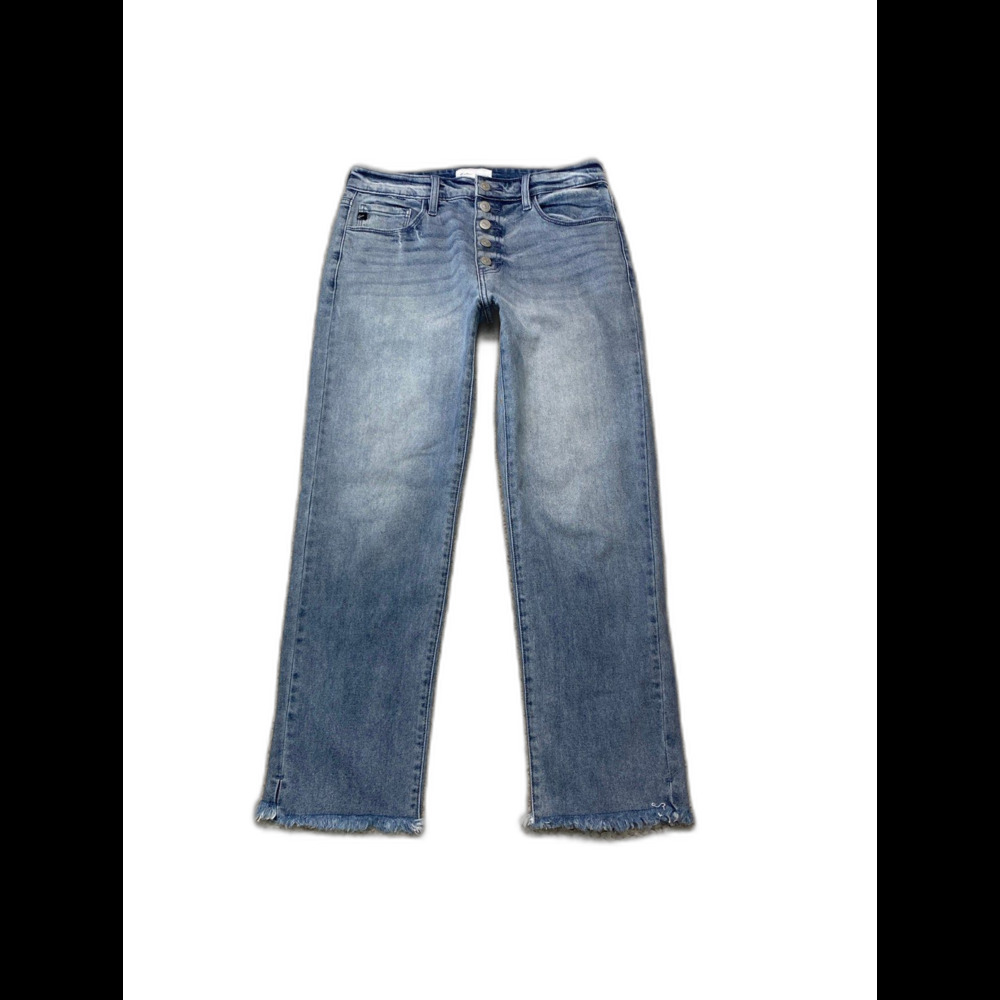 Kancan High-Rise Straight Leg Crop Slit Fray Raw Hem Exposed Buttonfly Size 9/28